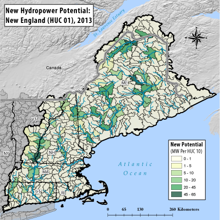 Hydropower Potential from New Stream-Reach Development for New England Region