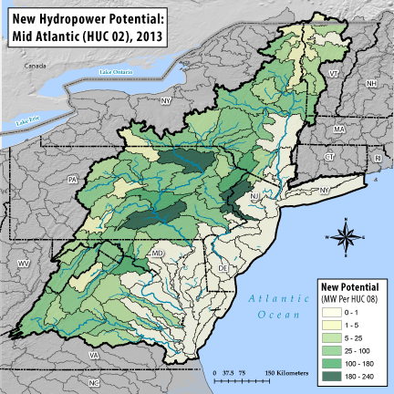 Hydropower Potential from New Stream-Reach Development for Mid Atlantic Region