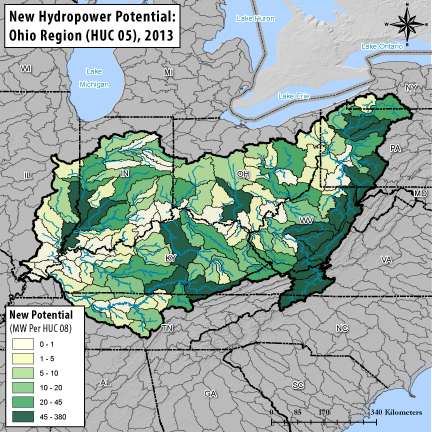 Hydropower Potential from New Stream-Reach Development for Ohio Region