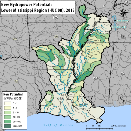 Hydropower Potential from New Stream-Reach Development for Lower Mississippi Region