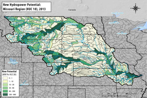 Hydropower Potential from New Stream-Reach Development for Missouri Region