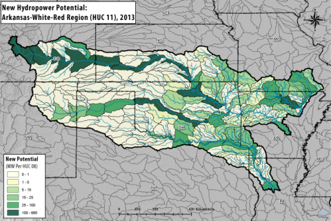 Hydropower Potential from New Stream-Reach Development for Arkansas-White_Red Region