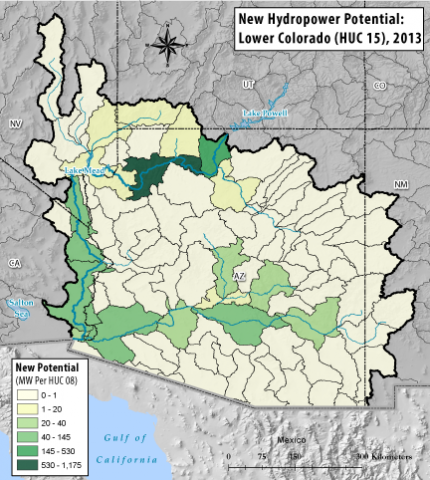 Hydropower Potential from New Stream-Reach Development for Lower Colorado Region