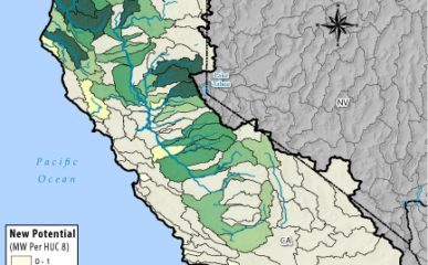 Hydropower Potential from New Stream-Reach Development for California Region
