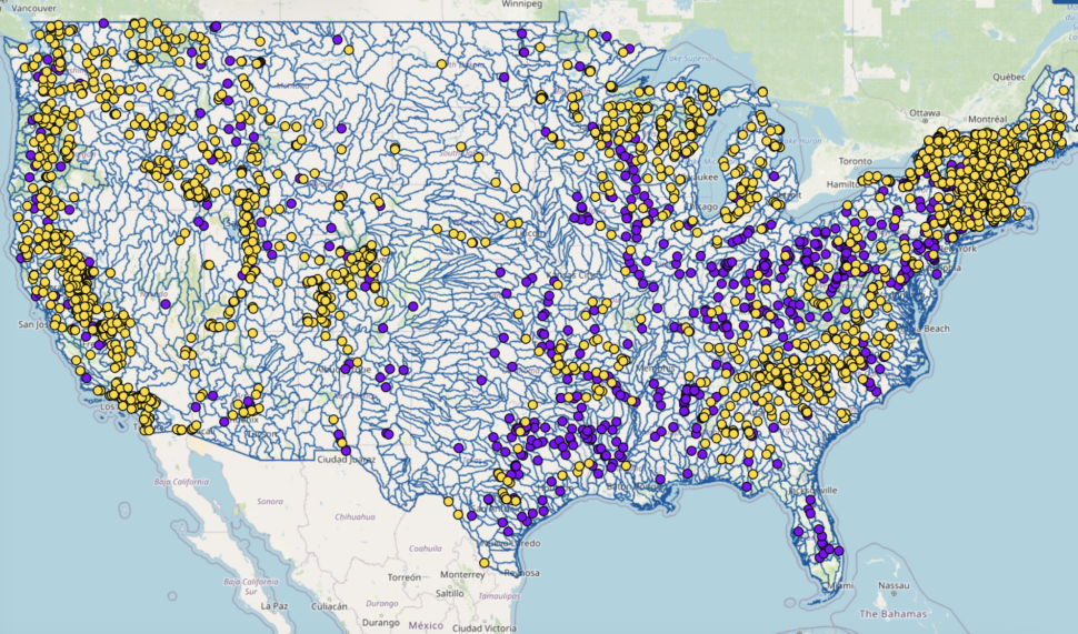 The Hydrosource Data Explorer allows users to visualize key hydropower data such as the locations of non-powered dams and operational plants, pictured here.